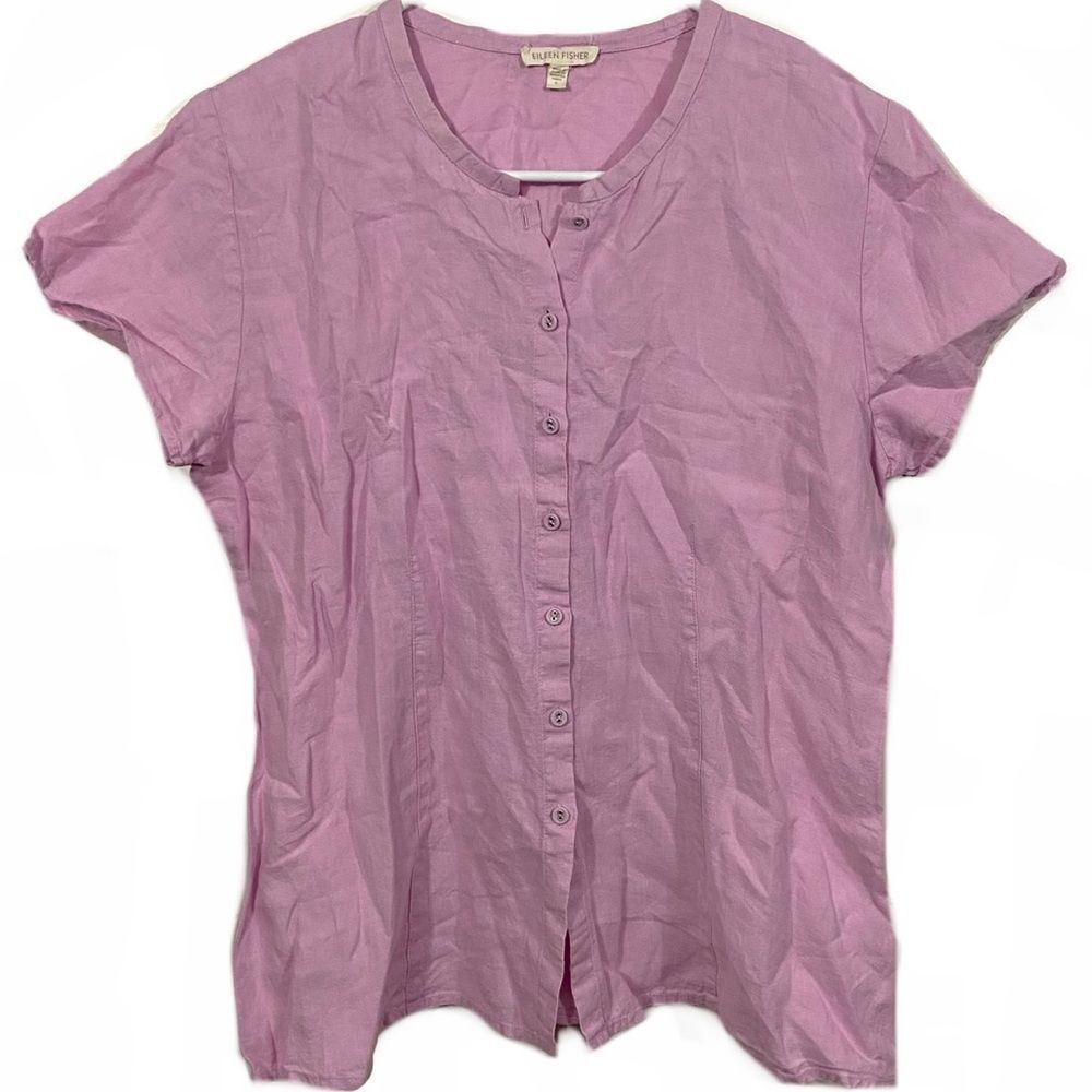 Eileen Fisher Lilac Cap Sleeve Button Up Shirt